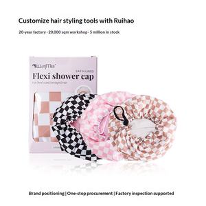 Gorros <span class=keywords><strong>de</strong></span> Ducha Rosa y Blanco con Revestimiento <span class=keywords><strong>de</strong></span> Satén Flexible, Gorro <span class=keywords><strong>de</strong></span> Ducha Ancho y Grande para Mujeres y Hombres, Ajustable, Accesorio para el Cabello - Product Image 3