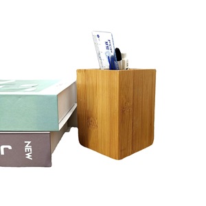 Portalápices de madera cuadrado de bambú, organizador de escritorio, caja de almacenamiento para estudiantes y oficinas - Product Image 5
