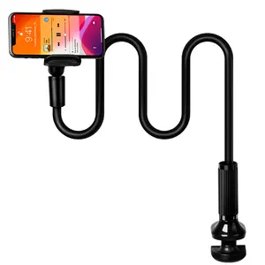 Cell Phone Holder for Bed Gooseneck Bedside Phone Holder Laying Down with Adjustable 360 Clamp Clip and Flexible Long Arm