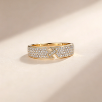 Bague géométrique entrelacée en argent sterling S925 avec moissanite 0,5 CTW, micro-pavé entièrement serti de pierres, large bande, bijou statement pour femme