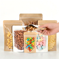 Pochette refermable en papier kraft recyclable avec fenêtre transparente, impression personnalisée, emballage alimentaire écologique pour noix et en-cas