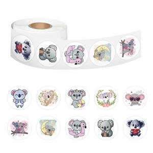 500 pièces/rouleau 1 pouce populaire en gros boîte-cadeau décoration mignon <span class=keywords><strong>Koala</strong></span> rond merci autocollant sceau étiquette - Product Image 3