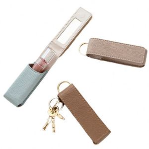 Fashionable PU Leather <b>Lipstick</b> Keychain Holder | <b>Mini</b> Portable <b>Lipstick</b> Storage Bag for Purse & Travel - Product Image 1