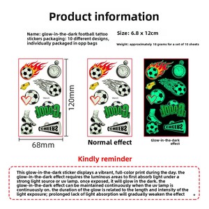 Set de 10 Pegatinas de Tatuajes Luminosos de Fútbol Jack&Sunny, Papel de Transferencia por Agua para Torneos de Clubes, <span class=keywords><strong>Celebraciones</strong></span> de Aficionados, Fiestas - Product Image 5