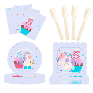 Assiettes et serviettes en papier sur le thème de la licorne mignonne DAMAI, ensemble de vaisselle jetable pour anniversaire de licorne, convient à 8 invités pour les filles - Product Image 3