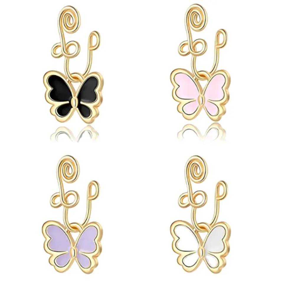 1Pc Goth Butterfly Edelstahl draht Spiral Fake Piercing Nasenring Punk Gold Farbe Clip Nasen manschette Non Piercing