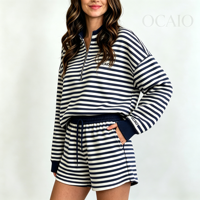 Ensemble 2 pièces OCAIO pour femme : haut court à capuche et manches longues, short long, coupe classique, polyester/coton, sportif, éco-responsable