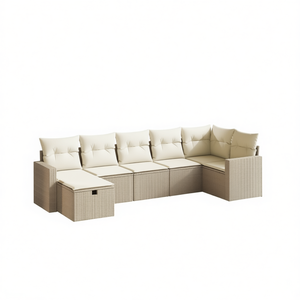 Conjunto de Sofás Modulares de Jardín en Poliratán Beige, 6 Plazas, Muebles de Exterior de Diseño Contemporáneo - Product Image 1