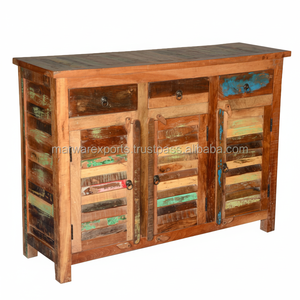 Meubles de rangement industriels rustiques en bois de récupération faits à la main, colorés et anciens, pour salon, buffet et serveur - Product Image 1