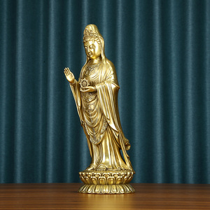 Statue Guanyin debout en laiton, artisanale, pour décoration de salon, cadeau - Product Image 1