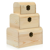 Ensemble de 3 coffres au trésor en bois non peints Boîte de rangement en bois poli pour bijoux
