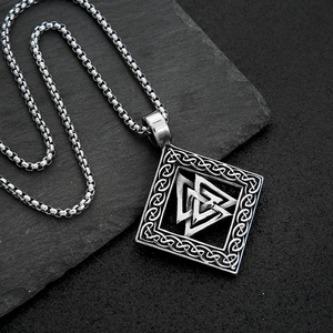 yunnique Viking Rune Crossed Triangle Pendant Tibetan Silver Geometric Unisex Necklace Gift Jewelry - Product Image 3