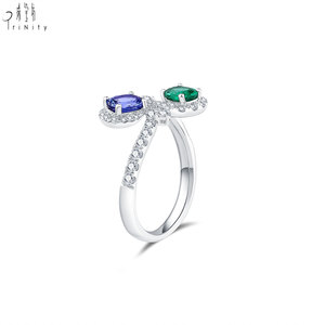 Nouveaux produits du fabricant : Bague multi-couleurs à deux pierres, en or blanc massif 18 carats, avec diamants naturels véritables - Product Image 5