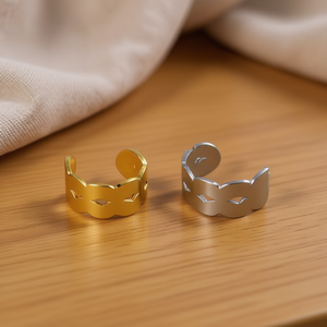 Boucles d'oreilles à clip en forme de masque, en acier inoxydable, couleur or et argent, bijoux de mode unisexes - Product Image 3