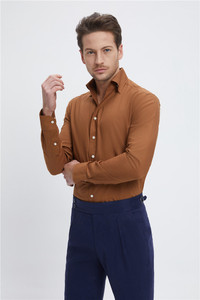 Custom made su misura MTM prezzo <span class=keywords><strong>di</strong></span> fabbrica <span class=keywords><strong>di</strong></span> alta qualità Casual Vintage stile retrò cotone <span class=keywords><strong>lino</strong></span> <span class=keywords><strong>marrone</strong></span> Slim camicie da uomo - Product Image 3