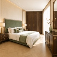 Lit rembourré de qualité hôtelière avec tête de lit haute en tissu pour l'ameublement des chambres d'hôtel et d'appartements équipés