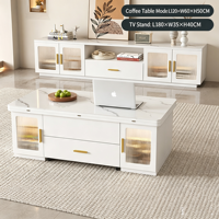 Table basse multifonctionnelle 2-en-1 pliable et mobile, table à manger polyvalente moderne avec plateau en verre, convertible pour salon