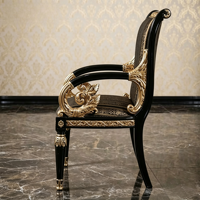 Elegantes Schwarz-Gold Luxus Antik Esszimmer-Set Französisch Geschnitztes Holz Sideboard Spiegelschrank KD Villa Wohnmöbel