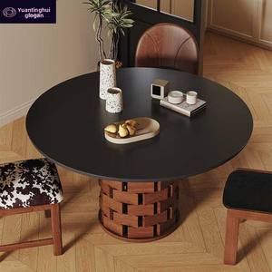 Table à manger en bois massif de style Wabi-Sabi rétro français du milieu du siècle avec fonction <span class=keywords><strong>plaque</strong></span> de cuisson à <span class=keywords><strong>induction</strong></span> <span class=keywords><strong>pour</strong></span> petit appartement - Product Image 2