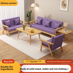 Nuevo Sofá de Dos Plazas de Madera Maciza con Funda de Lino Extraíble y Lavable, Juego de Mesa de Centro para Sala de Estar, Dormitorio, Oficina, Apartamentos en Alquiler - Product Image 4