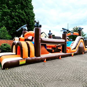 Pista de obstáculos inflable comercial con barco pirata, castillo inflable para niños, para uso en exteriores. - Product Image 1
