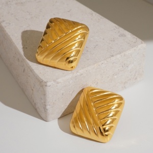 2024 Dazan nuovo caldo oro placcato 18k ipoallergenico in acciaio inox Vintage quadrato pane orecchini ballerino Gypsy <span class=keywords><strong>gioielli</strong></span> - Product Image 5