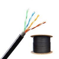 Kabel jaringan PE luar ruangan kabel eksterior Cat5 kawat Cat5e UTP tahan UV matahari tahan air 305M hitam kucing 5e