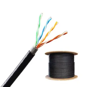 Cable de red de PE para exteriores, cable Exterior Cat5 Cat5e UTP, resistencia al sol UV, resistente al agua, 305M, Gato Negro 5E