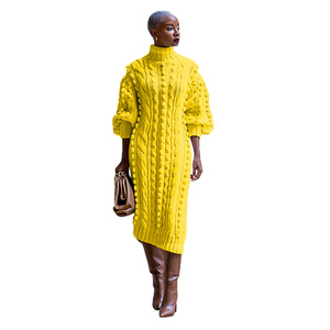 Fabricantes de prendas de punto de invierno Vestido de suéter delgado de manga larga de cuello alto personalizado Vestido de punto ajustado de costilla larga informal para mujer - Product Image 6