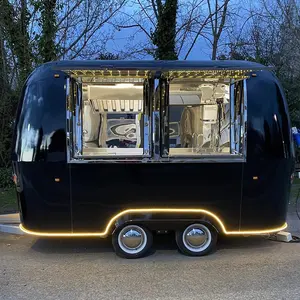 Customized dining car, licensed catering food trailerice cream hot dog food black airflow square mobile food truck