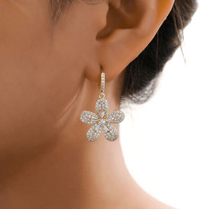 2025 fabricante exquisito nuevo FashionHoop colgante planta flor 14K Latón chapado en oro pendientes de circón joyería de mujer - Product Image 2