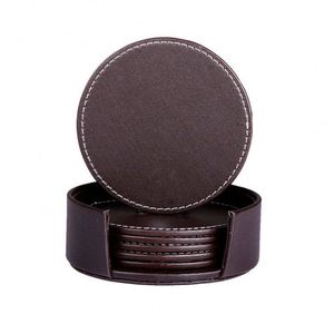 Sous-verres en cuir PU 10x10cm avec logo personnalisé, résistants à la chaleur, imperméables, estampage à chaud doré, tapis à café pour cadeau d'entreprise - Product Image 1