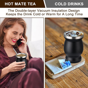 Tasses à maté en acier inoxydable 304 à double paroi, isolées thermiquement, en forme de <span class=keywords><strong>gourde</strong></span>, avec cuillère et pailles, ensemble de 8oz pour Yerba Mate - Product Image 2