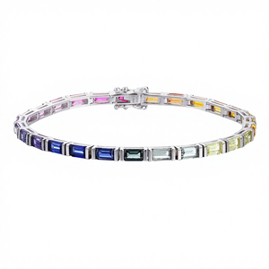 Anster S925 Pulseras de Plata con Dijes para Mujer, Bañadas en Rodio, Serie Arcoíris, Zirconia, Brazaletes Vintage de Declaración, Coloridos, Perfectos para Enamorados - Product Image 4