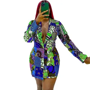 New Collections Fall Ethnic Clothing African Dresses Printed Career Dresses Plus Size Office Ladies Dress Women Long Sleeve