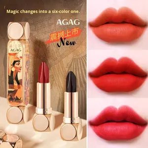 Rouge à lèvres velours Agag Magic Queen 6 couleurs - Teintes rouge tomate éclatantes, design double tube, fini mat viral sur TikTok - Product Image 1