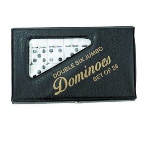 Nuevo diseño 5008 Doble 6 dominó con caja de Pvc Black Litchi Stria para dominó de torneo blanco con clavo dorado de punto negro - Product Image 2