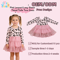 Robe de princesse à manches longues et volants pour bébés et tout-petits, motif Minca à pois, en tulle, pour filles, imprimé léopard rose, motifs personnalisés, tutu à étages