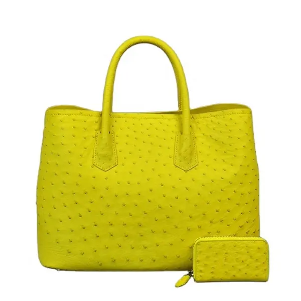 Schöne Straußen leder Dame Handtasche Frauen gelbe Leder Einkaufstasche Designer Marke exotische Handtaschen Luxus Geldbörse für Mädchen