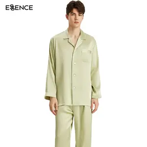 Boru ile yüksek kalite 2 parça ipek pijama setleri özel stil adam ipek 100% ipek Loungewear pijama pijama erkekler