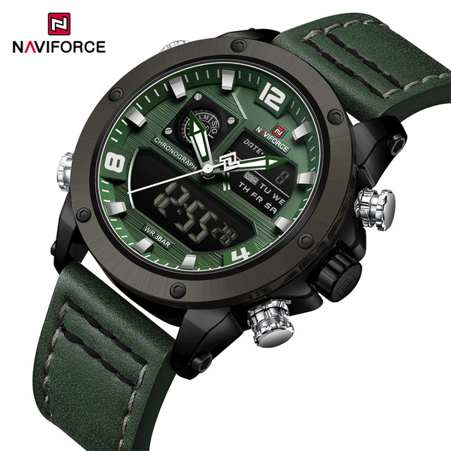NAVIFORCE Official 9236 Men's Quartz Watches with Dual Time Display LED Backlight Feature Luxury Sport