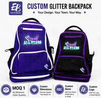 Sac à dos de cheerleading noir personnalisé avec paillettes, compartiment à chaussures, logo d'équipe en strass, nom pour les équipes de cheerleading, de danse et de gymnastique