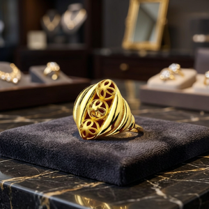 <b>Gold</b> Floral <b>Cocktail</b> <b>Ring</b> Unisex Luxury Twisted Pattern Wedding Everyday Wear Jewelry with Natural Stone - Product Image 2
