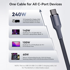 Cable de Carga Rápida Ultra Alta Potencia <span class=keywords><strong>Tipo</strong></span> <span class=keywords><strong>C</strong></span> de 240W para Android iPhone 15-17, 48 Hilos, OEM - Product Image 1