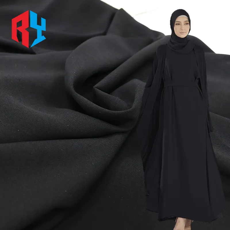 حار بيع 100% البوليستر عادي النسيج لكزس العادي الأسود مسلم فستان دبي العباءة الأقمشة