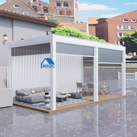 Pergola motorisée de luxe en aluminium avec lames bioclimatiques réglables, gazebo extérieur étanche avec éclairage LED pour patio de villa