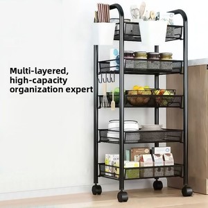 TALONGJ Multi-Layer Carbon Steel Floor Mobile <b>Trolley</b> <b>Storage</b> Rack 4 Shelves Rolling Wheels for <b>Kitchen</b> Baby Daily Home - Product Image 4