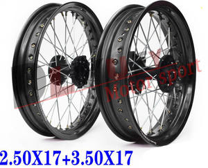 Rueda de Motocicleta Todoterreno <span class=keywords><strong>Shineray</strong></span> Tricker XG <span class=keywords><strong>250</strong></span> 2.5/3.5x17 CNC, Llanta Delantera y Trasera con Radios - Product Image 1