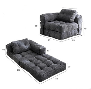 Canapé-lit carré extensible en velours européen, pliable, spacieux, moderne, convertible, futon complet, matelas pour salon et invités, couleur foncée - Product Image 6