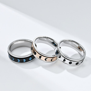 Anillo Giratorio Antiestrés para Mujer, 7mm, Plata, Oro Rosa, Negro, Eclipse Solar Total, Luna, Acero Inoxidable - Product Image 2